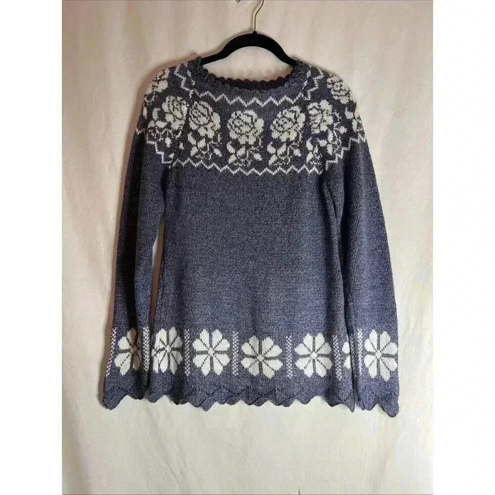 Alpaca Peruvian Crewneck sweaters blue‎ handmade no tag
